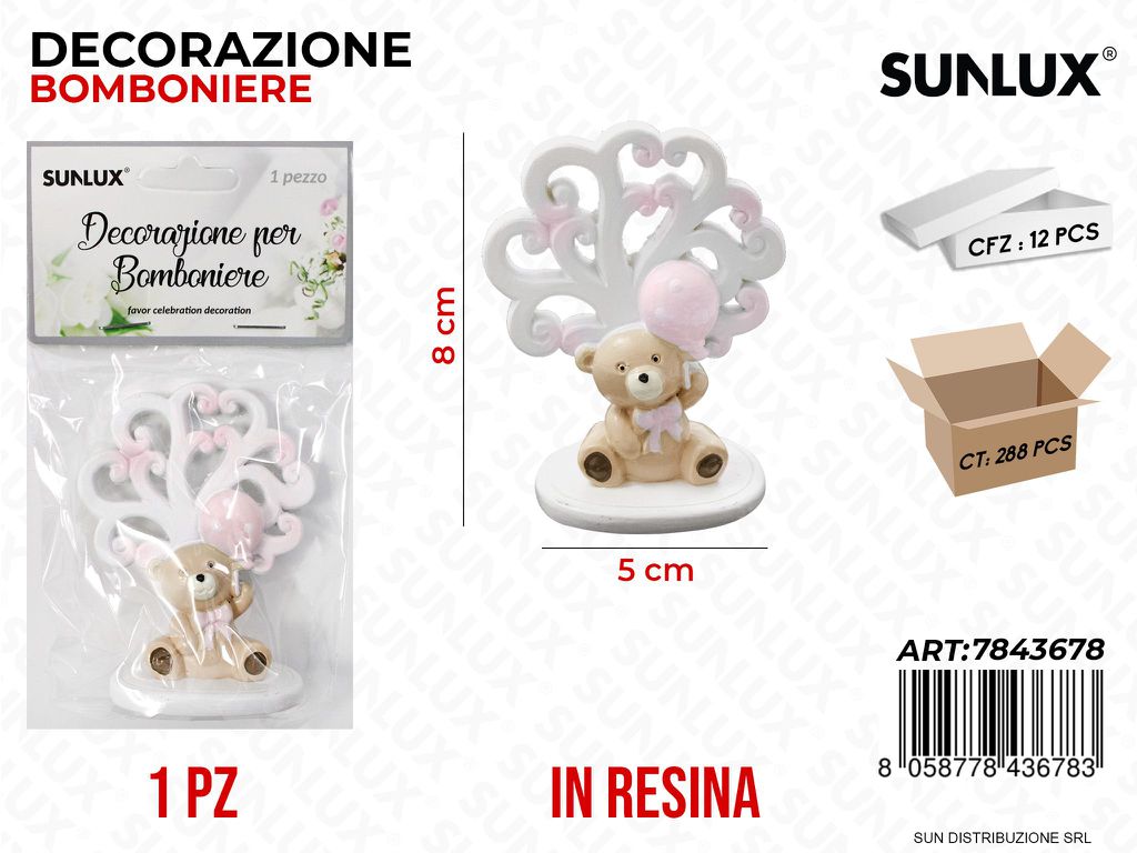 Dec. Bomboniere Resina Orso Rosa 5*8CM