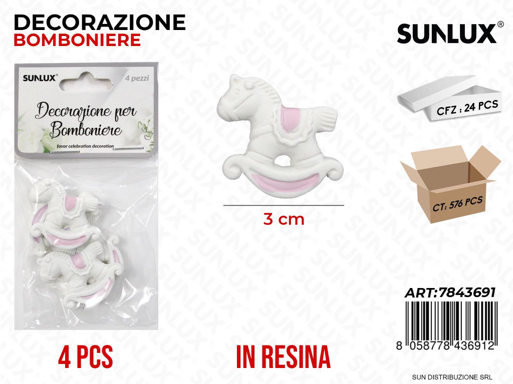 Dec. Bomb. Resina Cavalluccio Rosa 4PCS 3CM