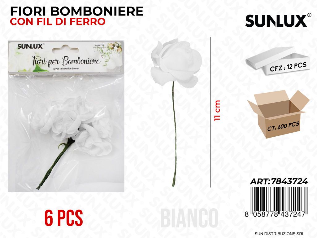 Fiori Bomb. c/ Fil di Ferro Bianco 6PCS 11CM/ Pz da 12