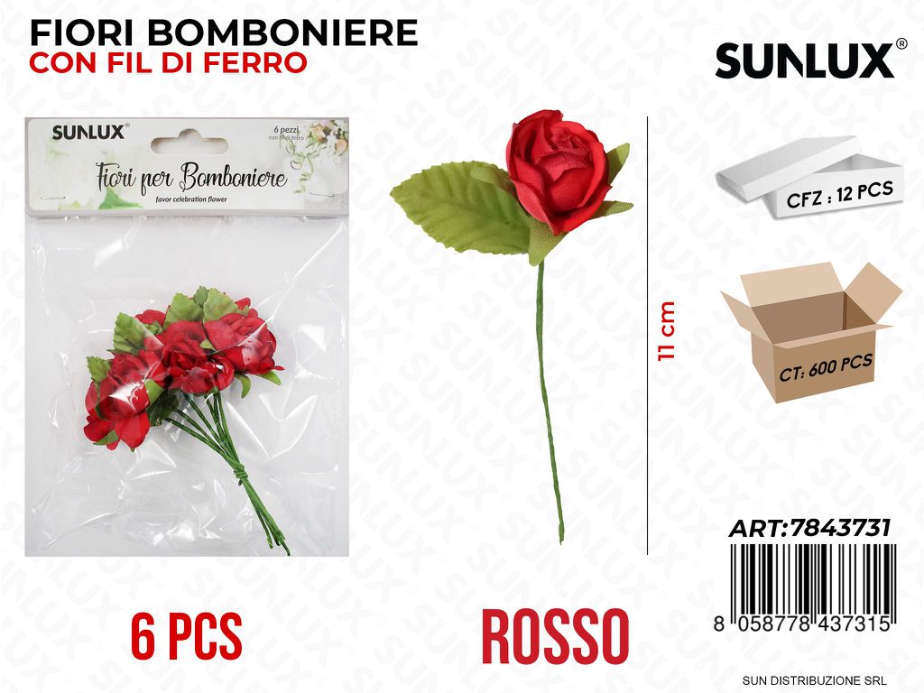 Fiori Bomb. c/ Fil di Ferro Rosso 6PCS 11CM/ Pz da 12