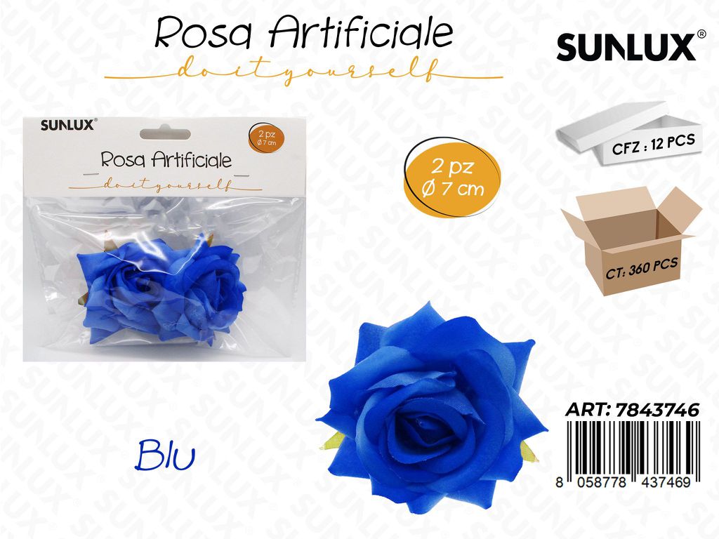 Sunlux Rosa Artificiale Blu D.7CM 2PCS