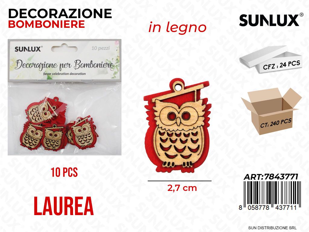 Dec. Bomboniere Laurea Legno 10PCS 2.7CM