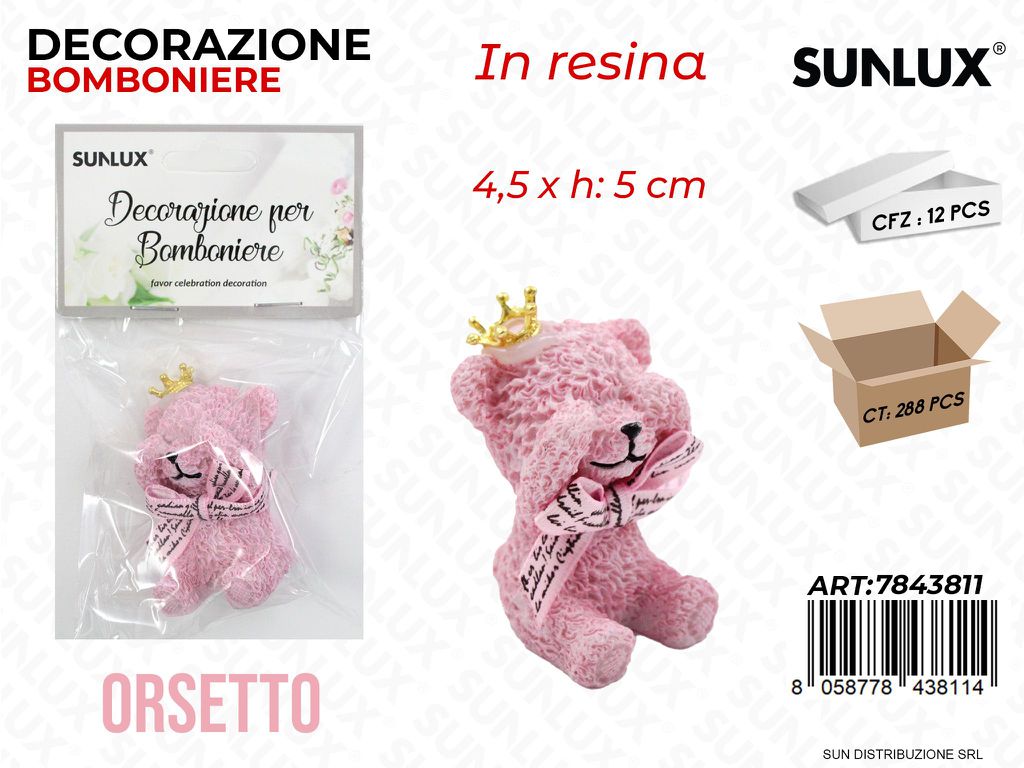 Dec. Bomboniere Resina Orsetto Rosa 4.5*5CM