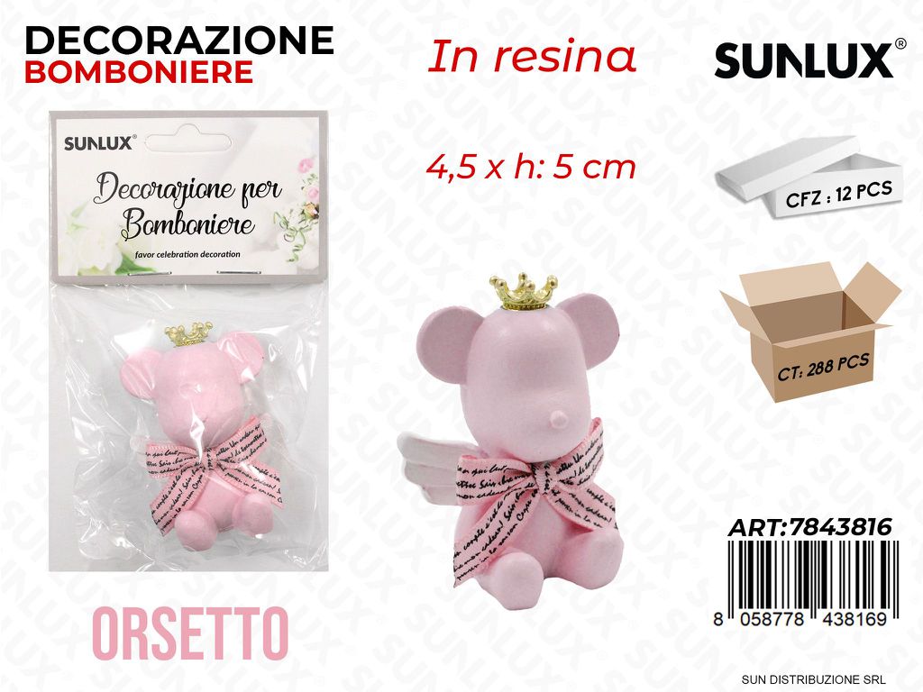 Dec. Bomboniere Resina Orsetto Rosa 4.5*5CM