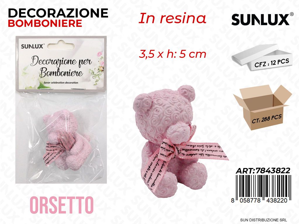 Dec. Bomboniere Resina Orsetto Rosa 3.5*5CM
