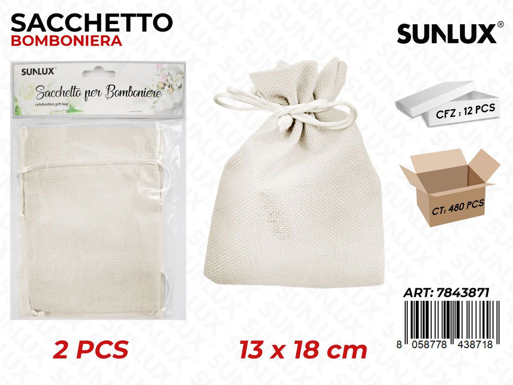 Sacchetto Bomboniera Panna 2PCS 13*18 Cm/ Pz da 12