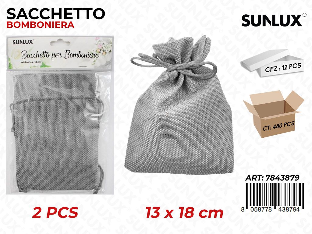 Sacchetto Bomboniera Grigio 2PCS 13*18 Cm/ Pz da 12