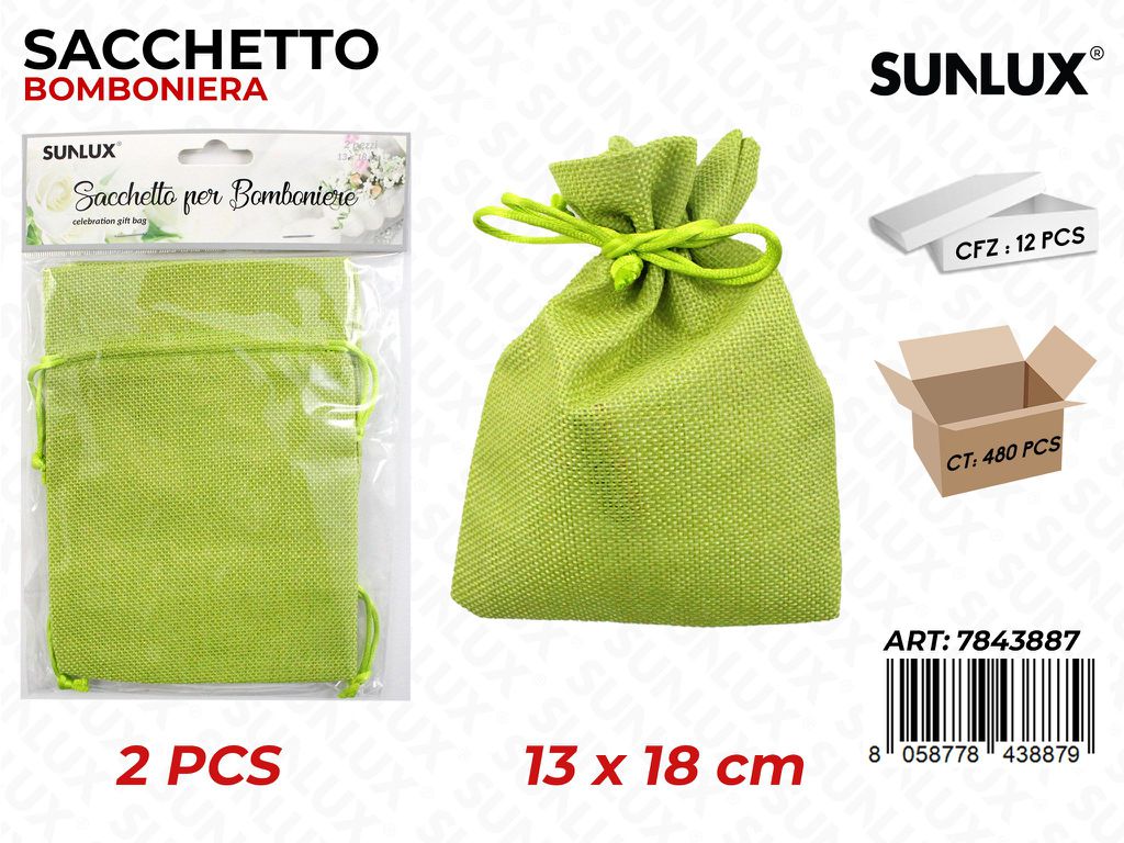 Sacchetto Bomboniera Verde 2PCS 13*18 Cm/ Pz da 12