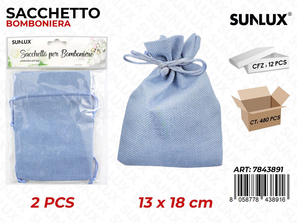 Sacchetto Bomboniera Celeste 2PCS 13*18 Cm/ Pz da 12