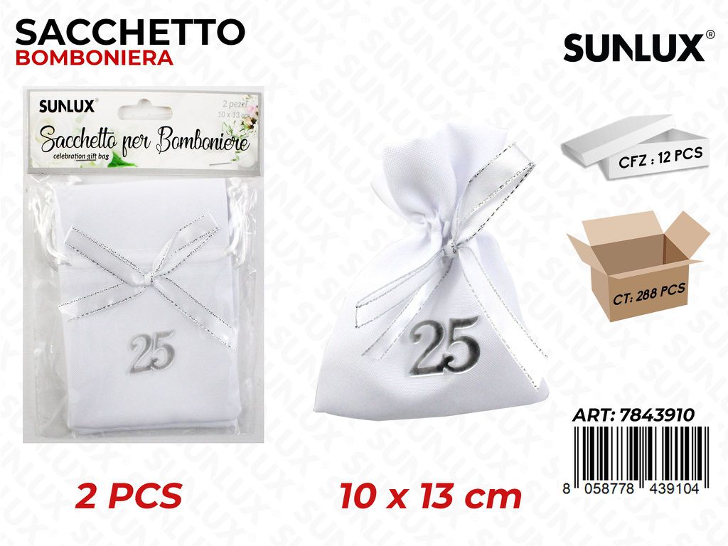 Sacchetto Bomb. Ann. 25ANNI ARG.2PCS 10*13CM / Pz da 12