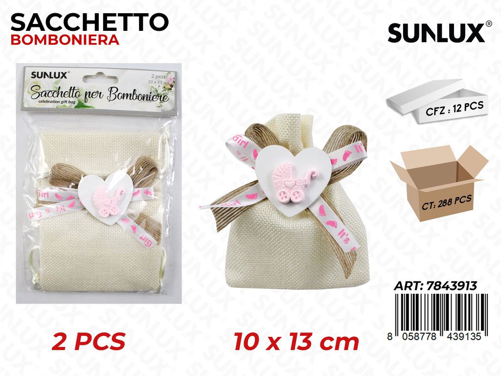 Sacchetto Bomb. Baby Gilr 2PCS 10*13CM / Pz da 12