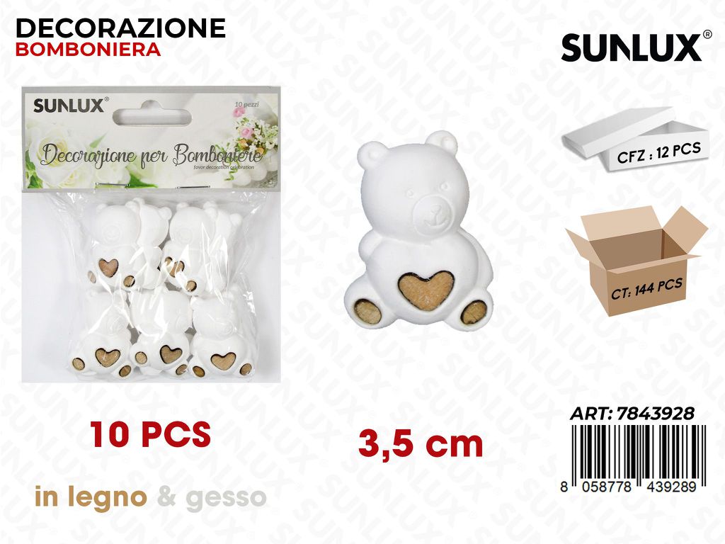Sunlux Dec. Bomb. Gesso Orso Bia. 10PCS 3.5CM