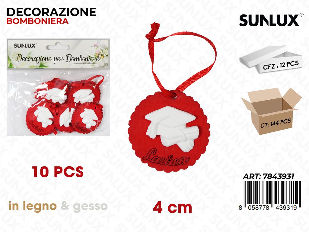 Sunlux Dec. Bomb. Legno Laurea 10PCS 4CM
