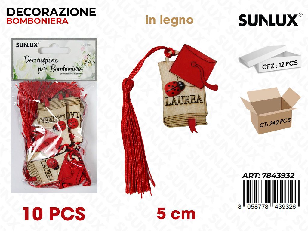 Sunlux Dec. Bomb. Legno Laurea 10PCS 5CM