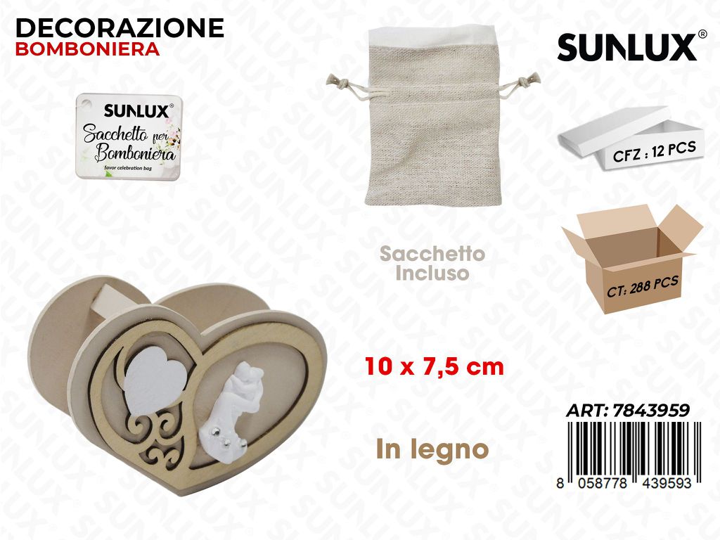 Sunlux Dec. Bomb. Matrimonio Legno 10*7.5CM