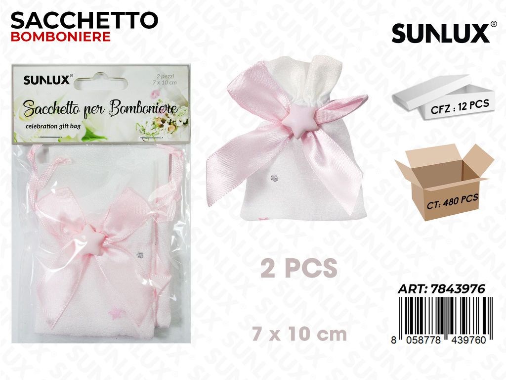 Sunlux Sacchetto Bomb. Fiocco Rosa 2PCS 7*10CM