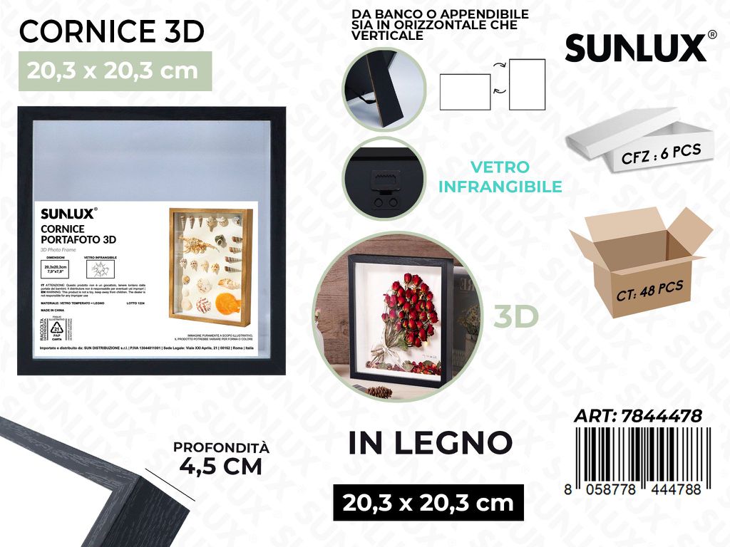 Sunlux Cornice 3D in Legno Nero 20.3*20.3CM