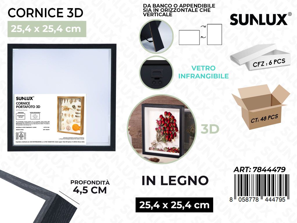 Sunlux Cornice 3D in Legno Nero 25.4*25.4CM
