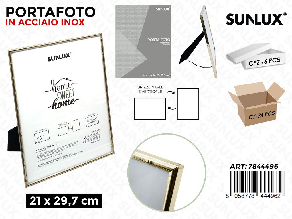 Sunlux Portafoto Acc.inox Oro c/ Supp. 21*29.7CM