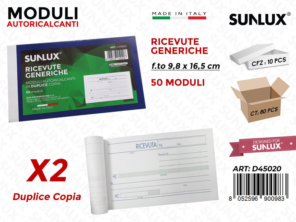 Ricevute Generiche 9.8X16.5CM 2COPIE 50MOD.