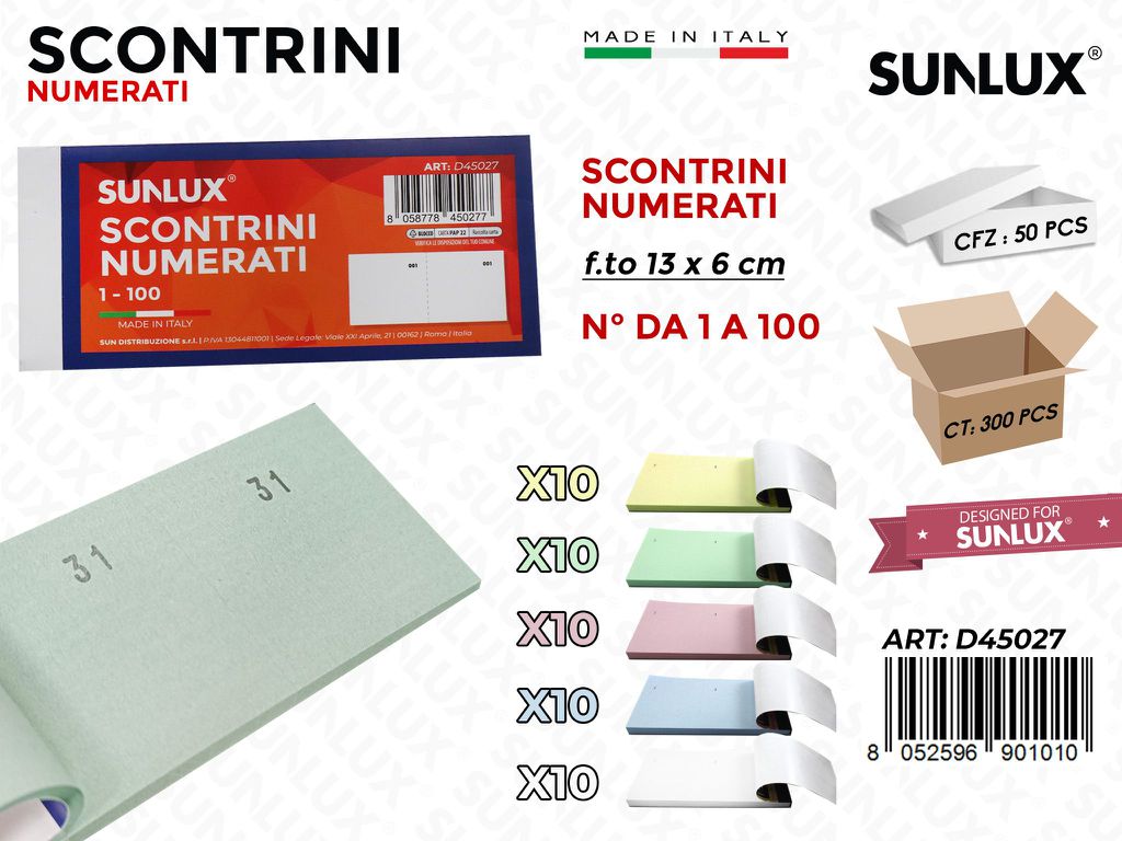 Blocco Scontrini Num. DA1 a 100 F.to 6*13CM