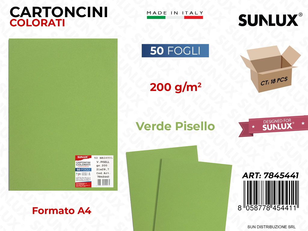 Cartoncino Verde Pisello 200GR F.to A4 50FF