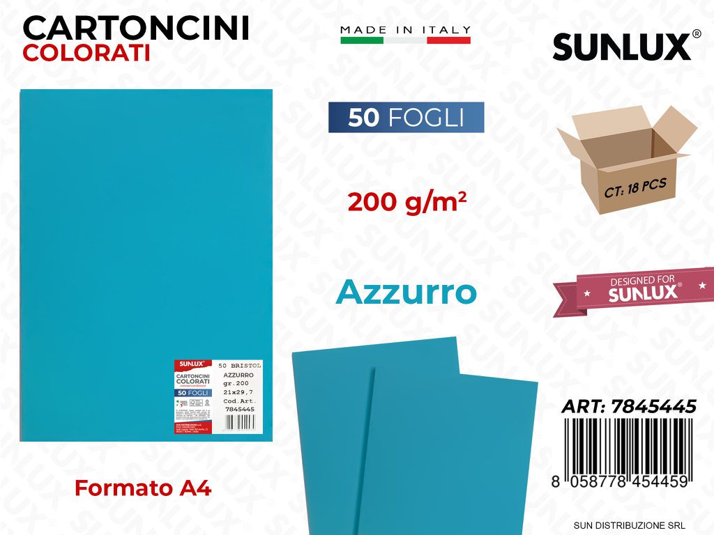 Cartoncino Azzurro 200GR F.to A4 50FF