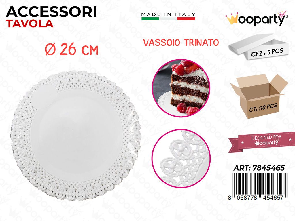 Vassoio Rotondo Trinato Bianco D.26 Cm