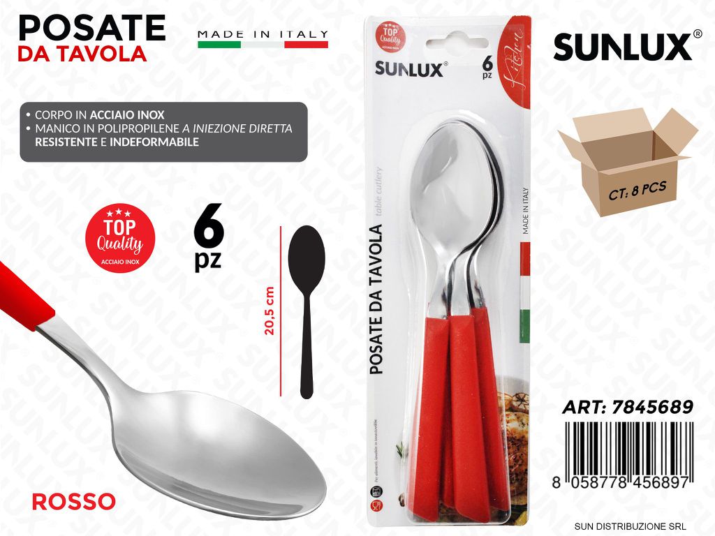 Cucchiaio in Acciaio Inox Rosso 6PCS 20.5CM