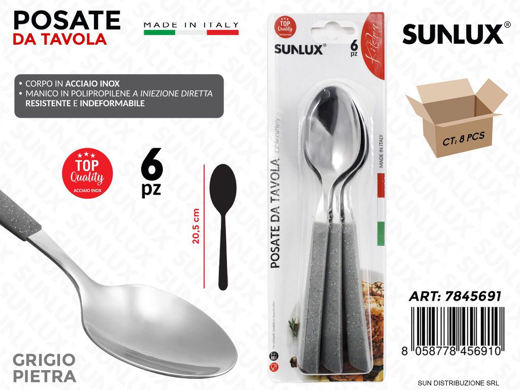 Cucchiaio in Acciaio Inox Grigio P. 6PCS 20.5CM