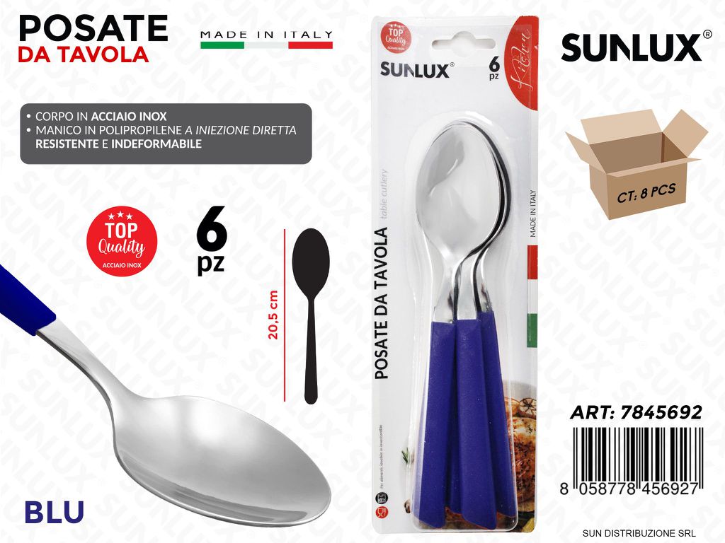Cucchiaio in Acciaio Inox Blu 6PCS 20.5CM
