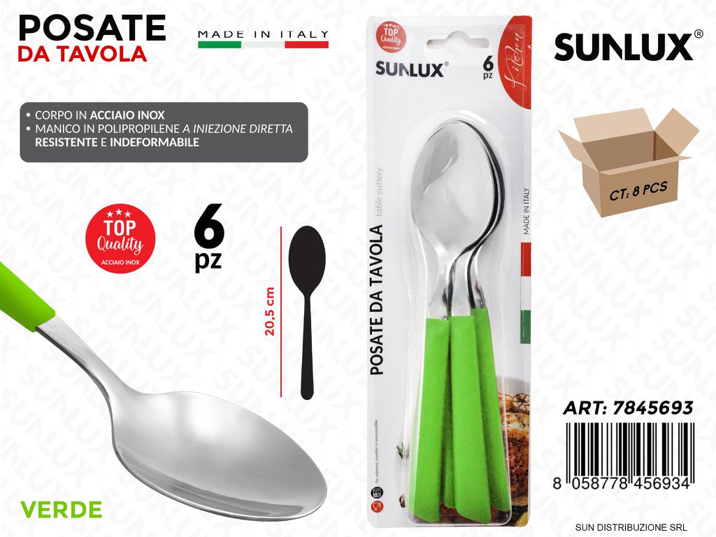 Cucchiaio in Acciaio Inox Verde 6PCS 20.5CM