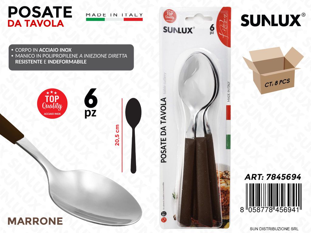 Cucchiaio in Acciaio Inox Marrone 6PCS 20.5CM