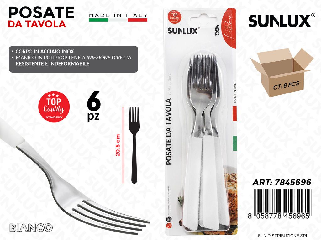 Forchette in Acciaio Inox Bianco 6PCS 20.5CM