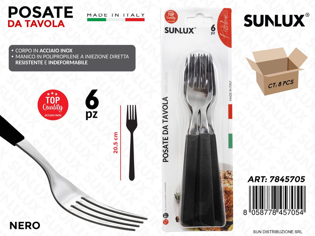 Forchette in Acciaio Inox Nero 6PCS 20.5CM