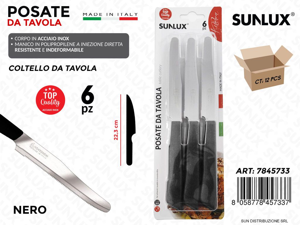 Coltello da Tavola Acciaio Inox Nero 6PCS