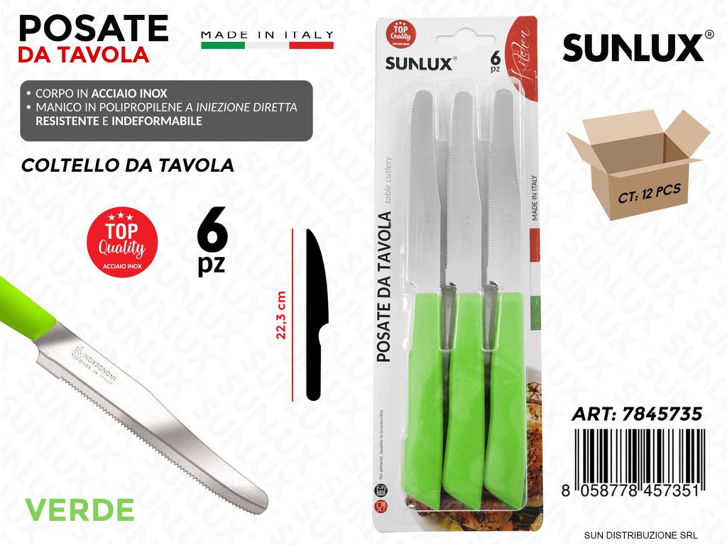 Coltello da Tavola Acciaio Inox Verde 6PCS