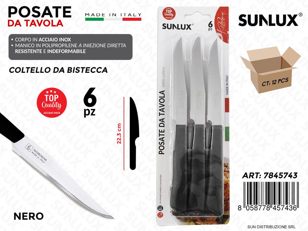 Coltello Bistecca Acciaio Inox Nero 6PCS
