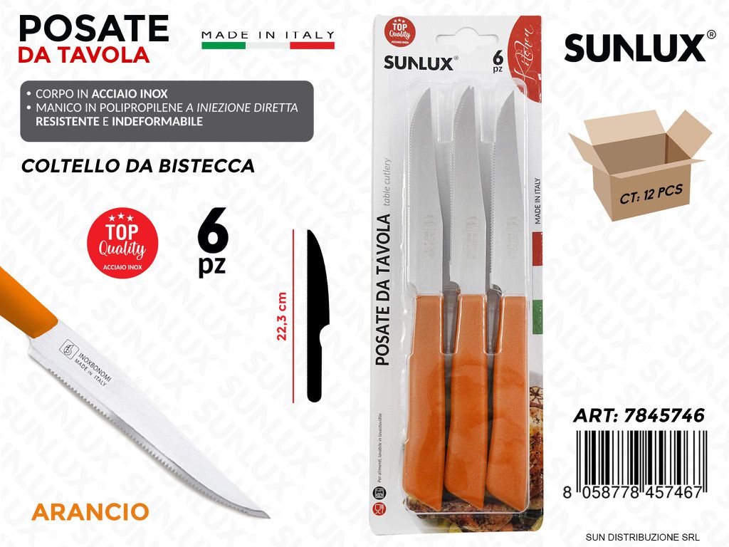 Coltello Bistecca Acciaio Inox Aranc. 6PCS