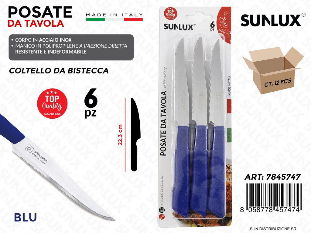 Coltello Bistecca Acciaio Inox Blu 6PCS
