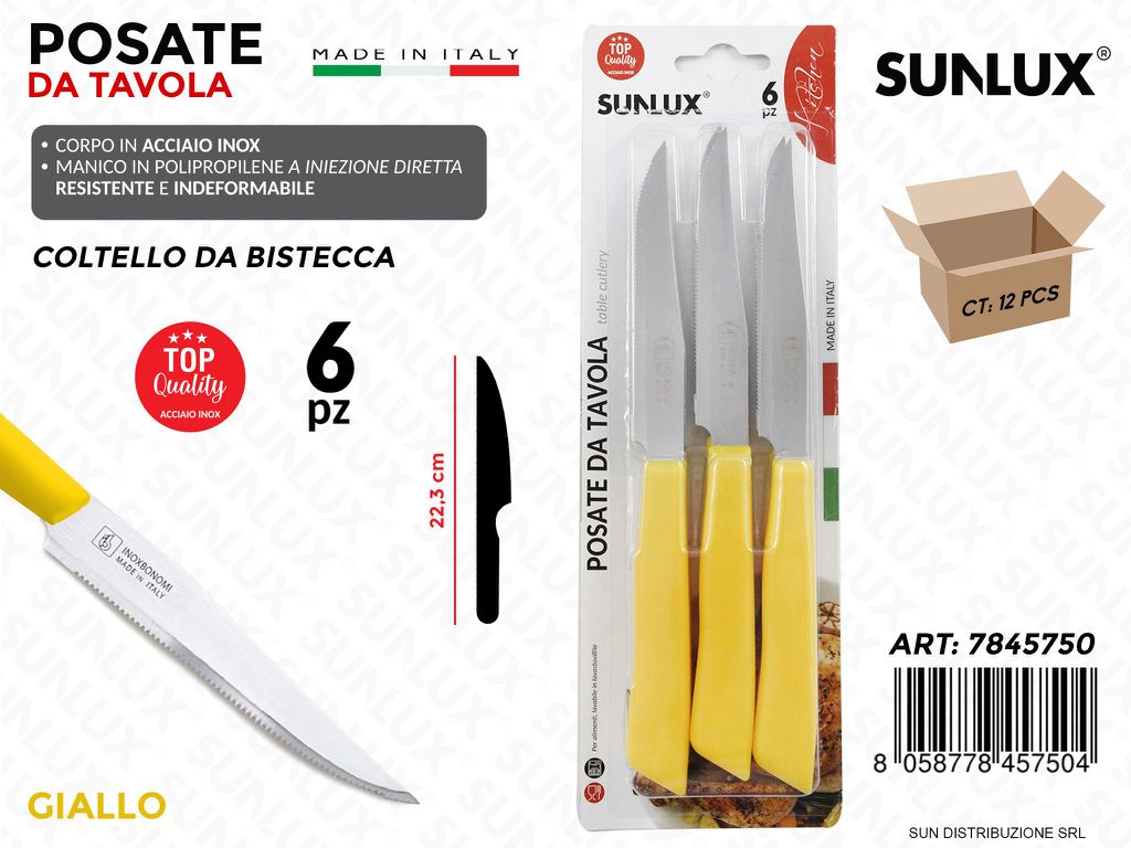 Coltello Bistecca Acciaio Inox Giallo 6PCS
