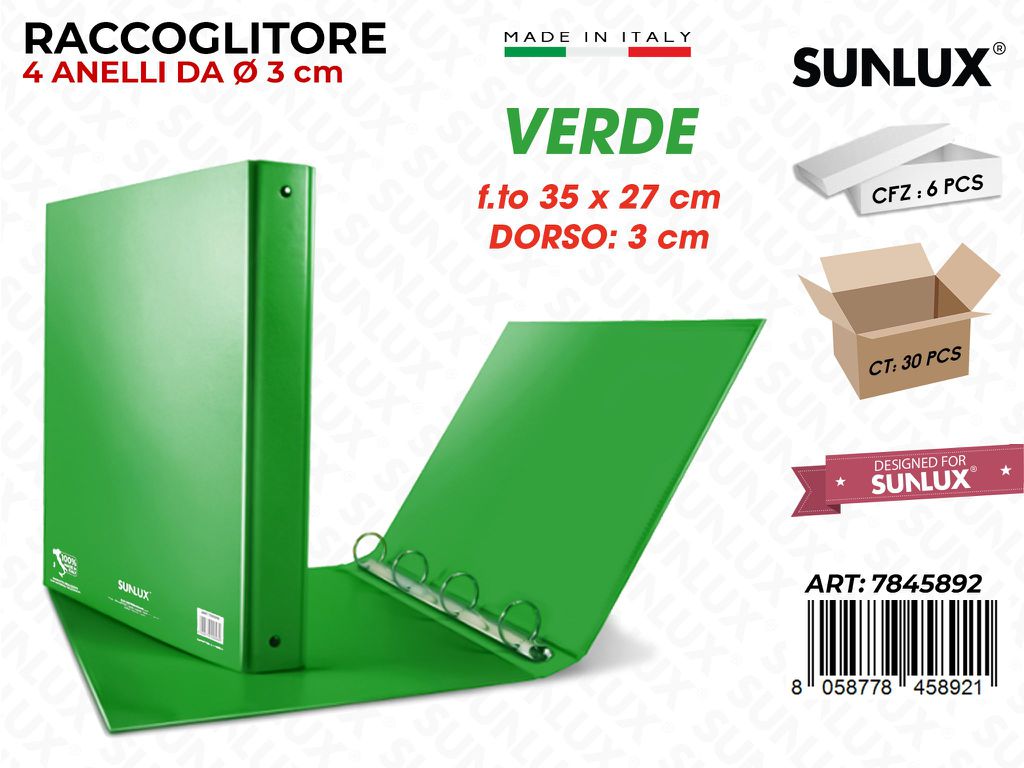 Copertina 4 Anelli Verde F.to 35*27CM