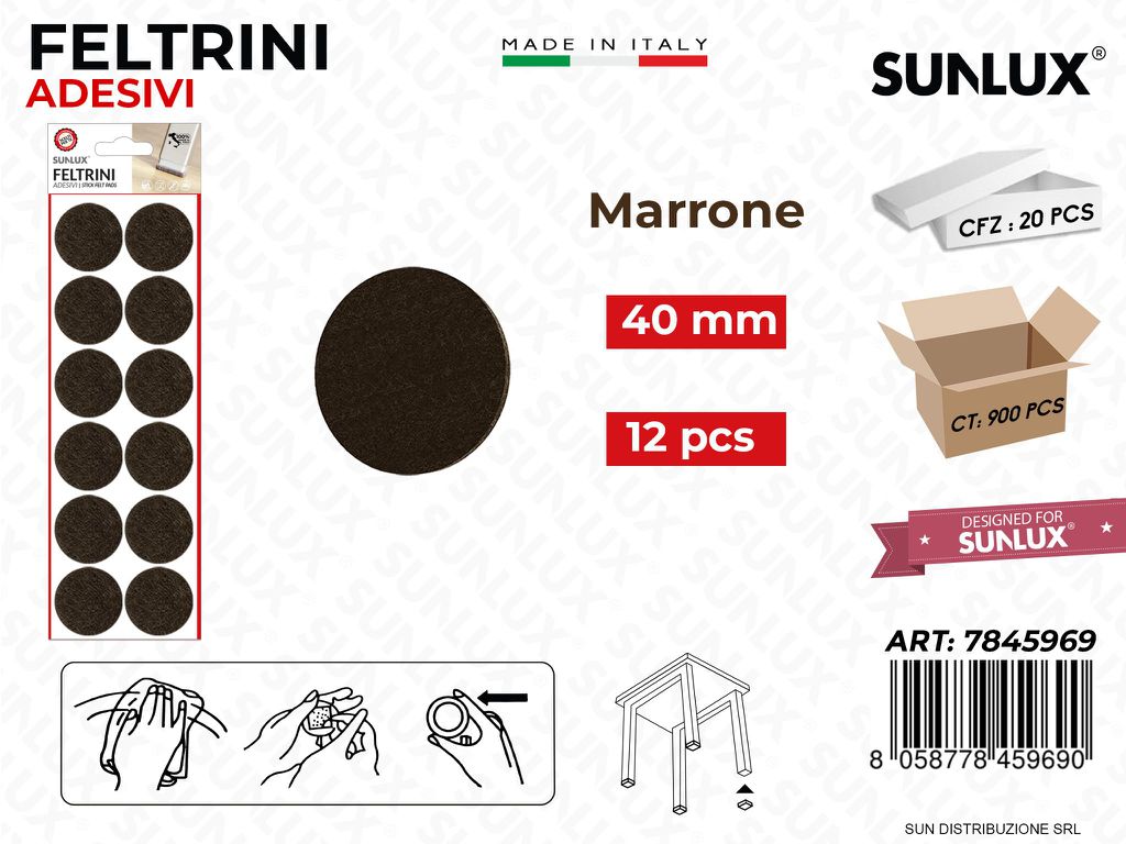 Feltrini Adesivi Rot. Marrone D. 40MM 12PCS /Pz da 20BL