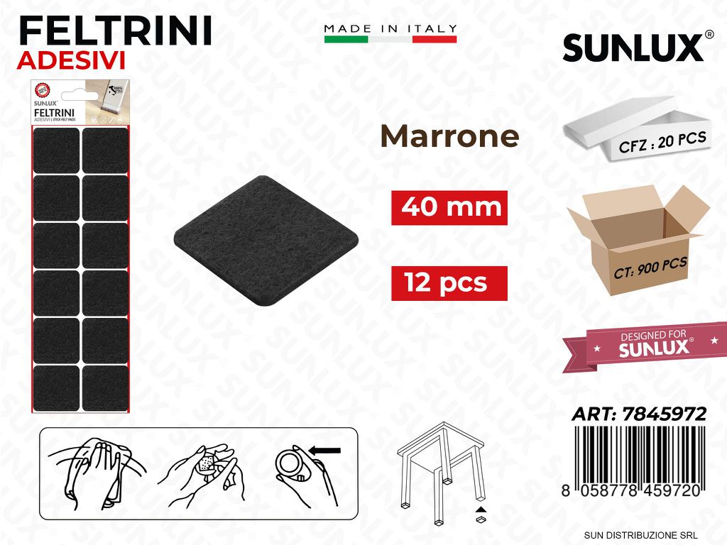 Feltrini Adesivi Quad. Marrone 40MM 12PCS /Pz da 20BL