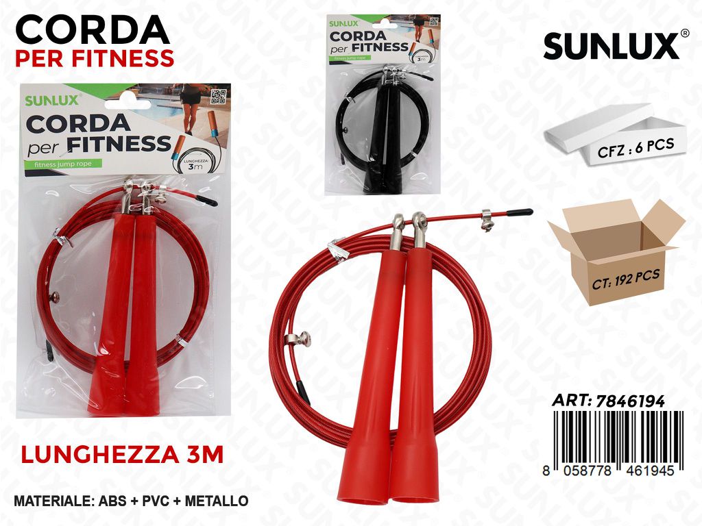 Sunlux Corda per Fitness Ass. 3MT Pvc-met.