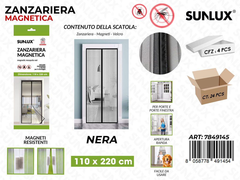 Sunlux Zanzariera Magnetica Ne. c/ Velcro 110*220CM