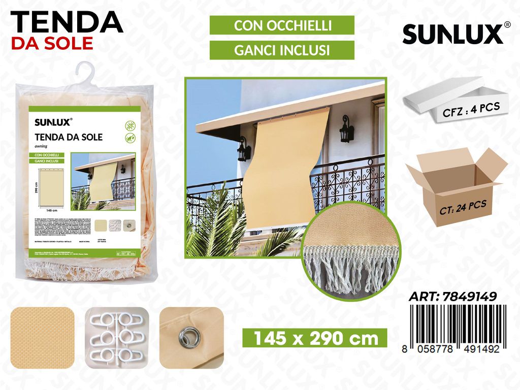 Sunlux Tenda da Sole Giallo c/Ganci 145*290CM