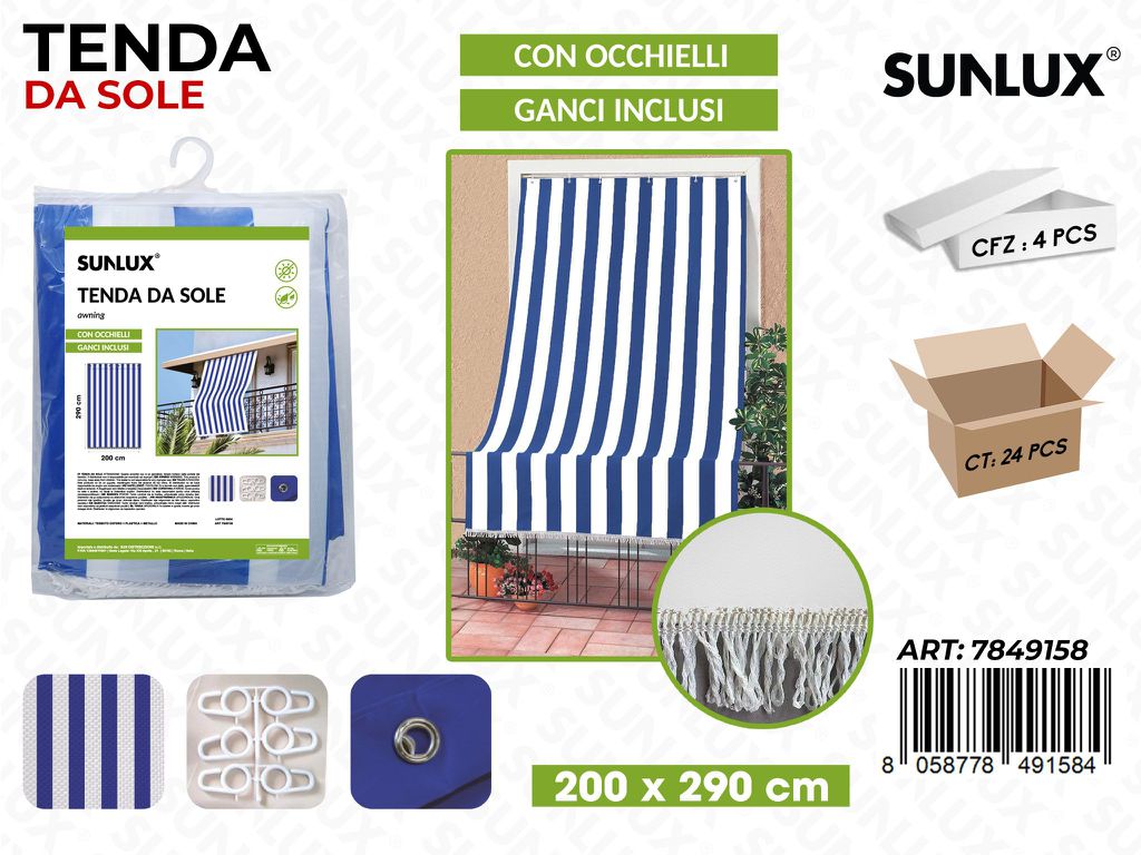 Sunlux Tenda da Sole Righe Blu c/Ganci 200*290CM