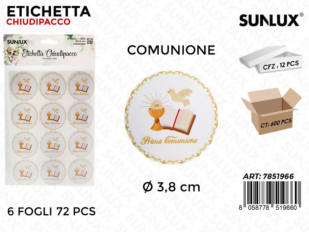 Sunlux Etichetta Chiudipacco Comunione 6FF 72PCS