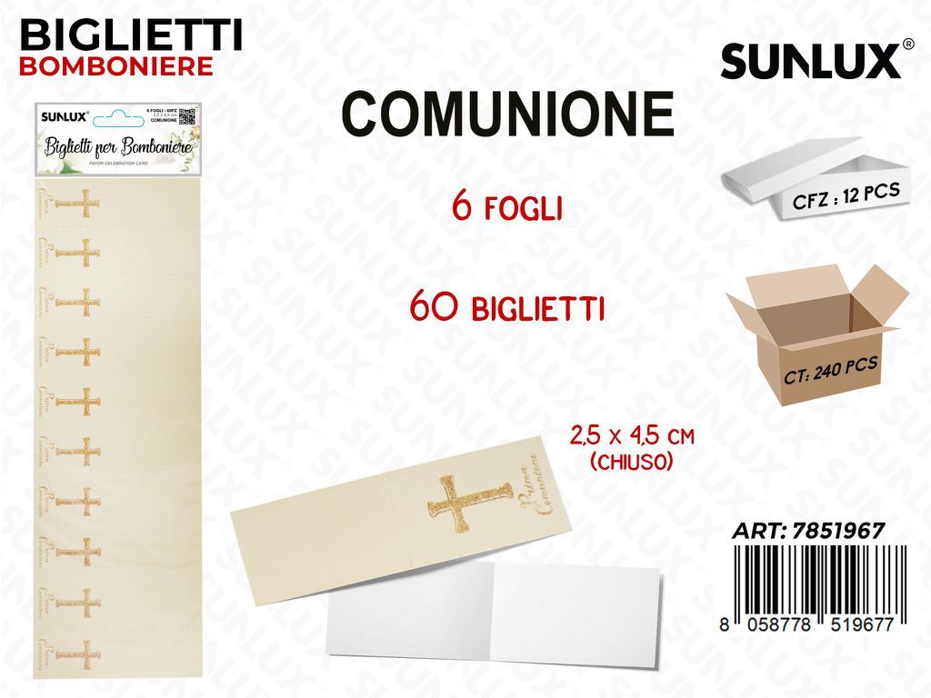 Sunlux Biglietti Bomb. Comunione 6FF 60PCS